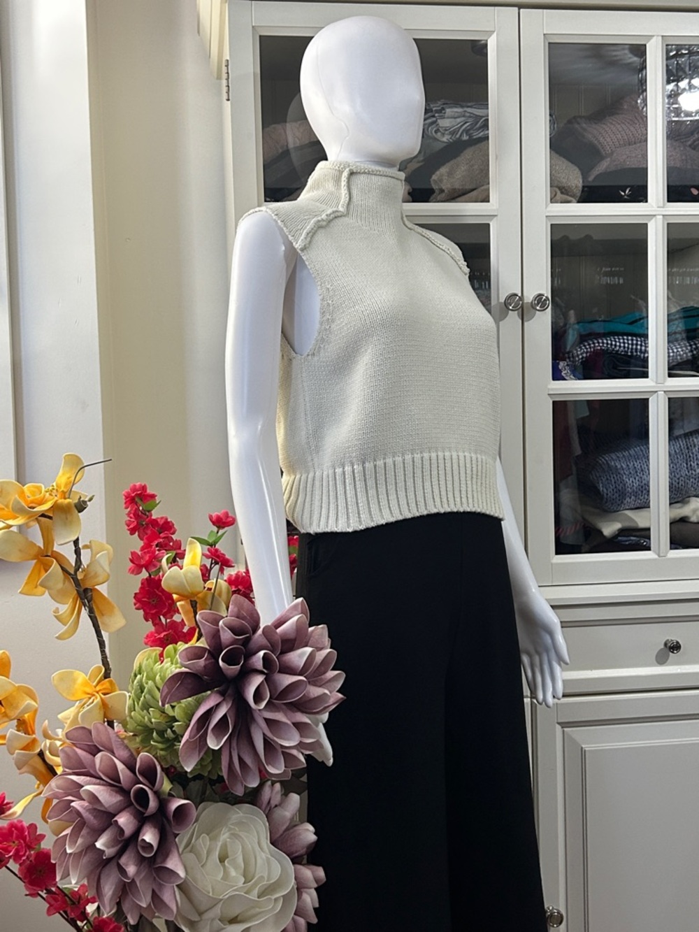 Zara Cream Sleeveless Turtleneck Knit Vest